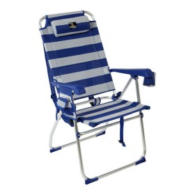 Cadeira Dobrável com Apoio para a Cabeça Azul/Branco Às riscas