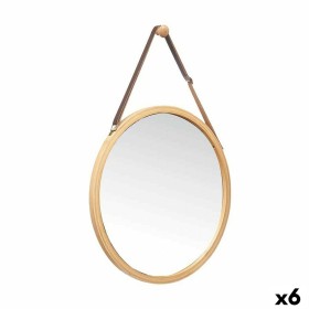Espejo Colgante Natural Cuero Bambú Redondo 38 x 35 x 1,5 cm (6