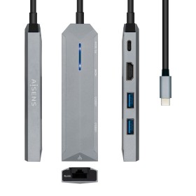 Hub USB Aisens ASUC-5P003-GR Negro Gris 100 W