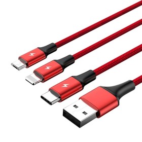 Cable USB a Micro USB, USB-C y Lightning Unitek C4049RD Rojo