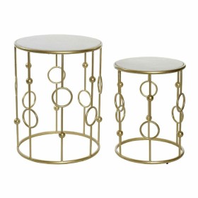 Side table DKD Home Decor Golden White Metal Marble (2 Pieces)