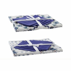 Tischdecke und Servietten DKD Home Decor Blau Weiß 150 x 150 x