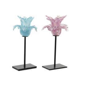 Candleholder DKD Home Decor Blue Pink Metal Crystal 12 x 12 x