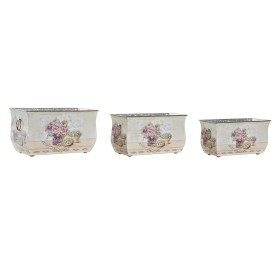 Set of pots DKD Home Decor Pink Metal Flowers Shabby Chic 31 x