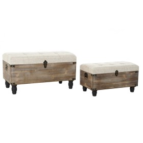 Storage chest with seat DKD Home Decor 2 Pieces Beige Wood