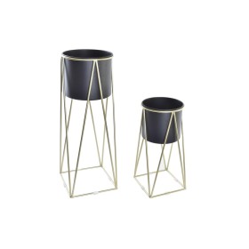 Conjunto de Vasos DKD Home Decor Preto Dourado Metal Moderno