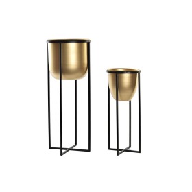 Conjunto de Vasos DKD Home Decor Preto Dourado Metal Moderno