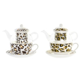 Teapot DKD Home Decor Leopard Crystal Porcelain Brown