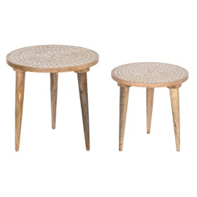 Conjunto de 2 mesas Home ESPRIT Branco Natural 45 x 45 x 45 cm