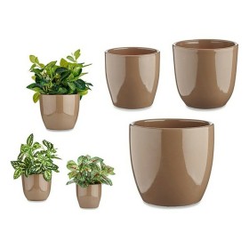 Conjunto de Vasos Castanho Argila (3 Peças) (22,5 x 18,5 x 22,5