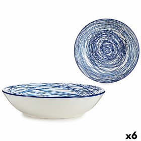 Plato Hondo Rayas Porcelana Azul Blanco 6 Unidades (20 x 4,7 x