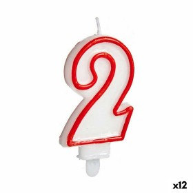 Vela Cumpleaños Número 2 Rojo Blanco (12 Unidades)