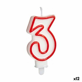 Vela Cumpleaños Número 3 Rojo Blanco (12 Unidades)