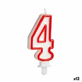 Vela Cumpleaños Número 4 Rojo Blanco (12 Unidades)