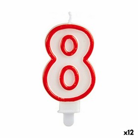 Vela Cumpleaños Número 8 Rojo Blanco (12 Unidades)