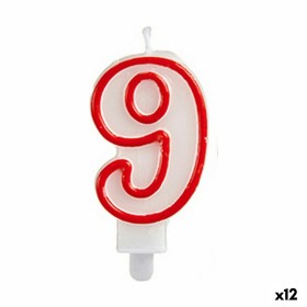 Vela Cumpleaños Número 9 Rojo Blanco (12 Unidades)