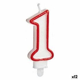 Vela Aniversário Número 1 Vermelho Branco (12 Unidades)