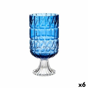 Jarrón Tallado Azul Cristal 13 x 26,5 x 13 cm (6 U