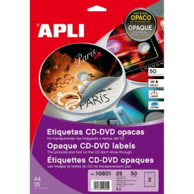 Adhesivos/Etiquetas Apli 10601 Circular CD/DVD Blanco 25 Hojas