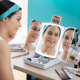 Espejo LED Plegable con Organizador de Maquillaje 