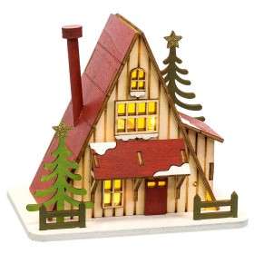 Weihnachtsschmuck Bunt Holz Haus 14 x 9,3 x 14 cm