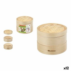 Food Steamer Quttin 2 levels Bamboo 20 x 15 cm (12 Units)