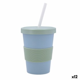 Vaso con Pajita Quid Inspira Con Tapa 480 ml Azul Plástico (12