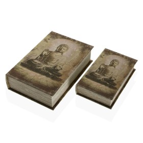 Caja Decorativa Versa Libro Buda Lienzo Madera MDF 7 x 27 x 18