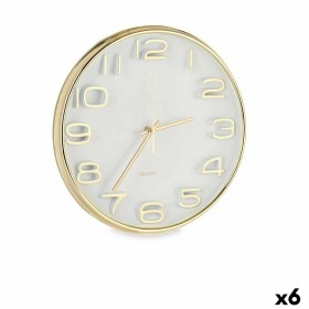 Reloj de Pared Cuadrado Redondo Dorado Vidrio Plástico 33 x 33
