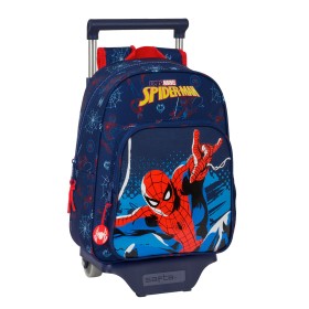 Mochila Escolar con Ruedas Spider-Man Neon Azul marino 27 x 33